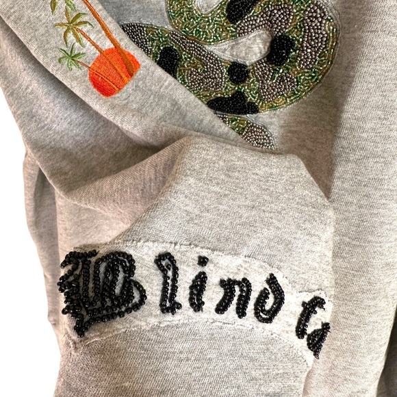 Zara Man Creep Beaded Embroidered Snake Grey Sweatshirt Size XL - Picture 2 of 6
